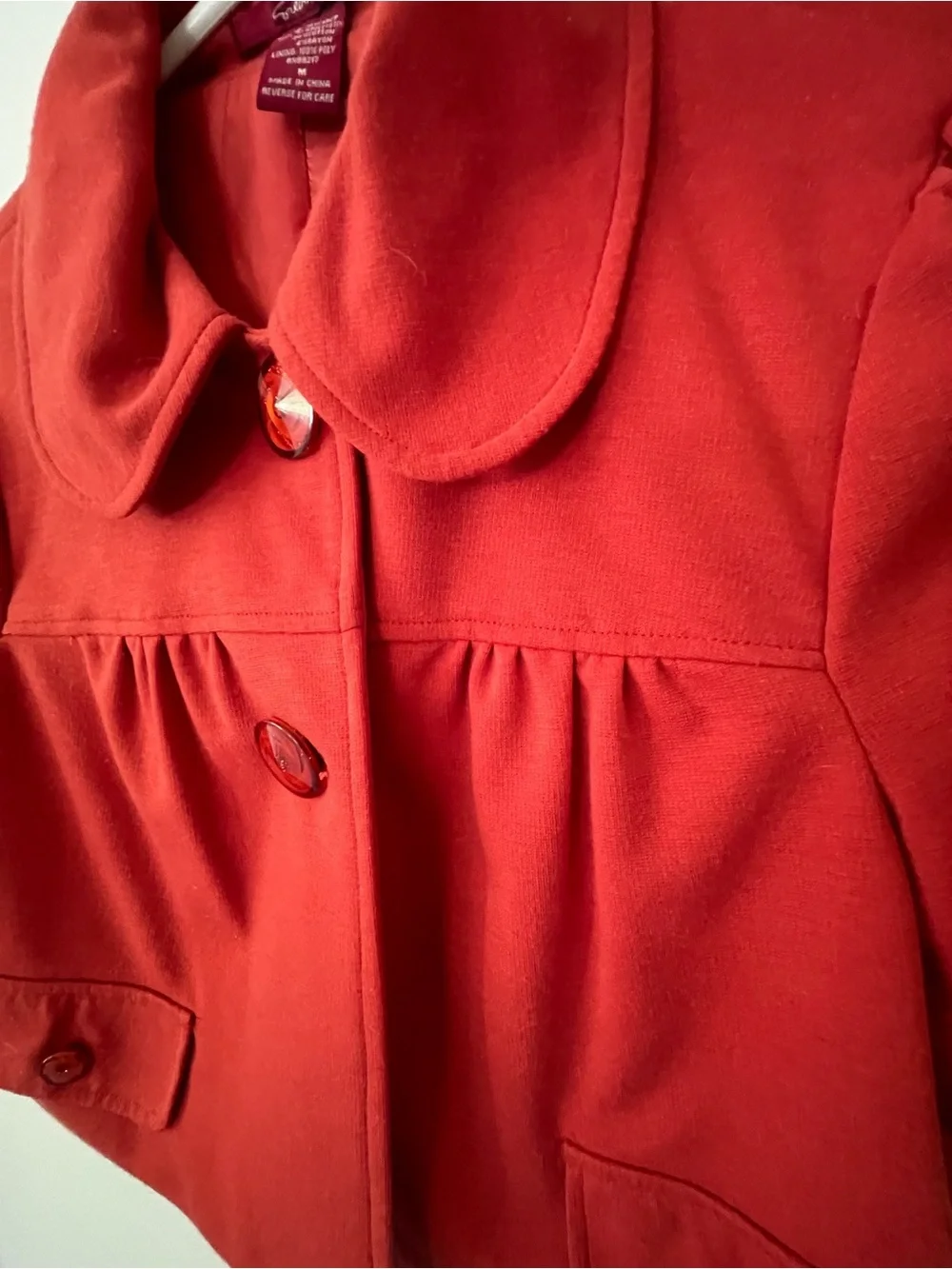 Woman’s Red Short Sleeve Wool-Blend Crop Coat
